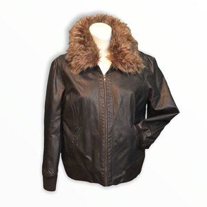 NWOT - Faux Leather Coat with Detachable Faux Fur Collar